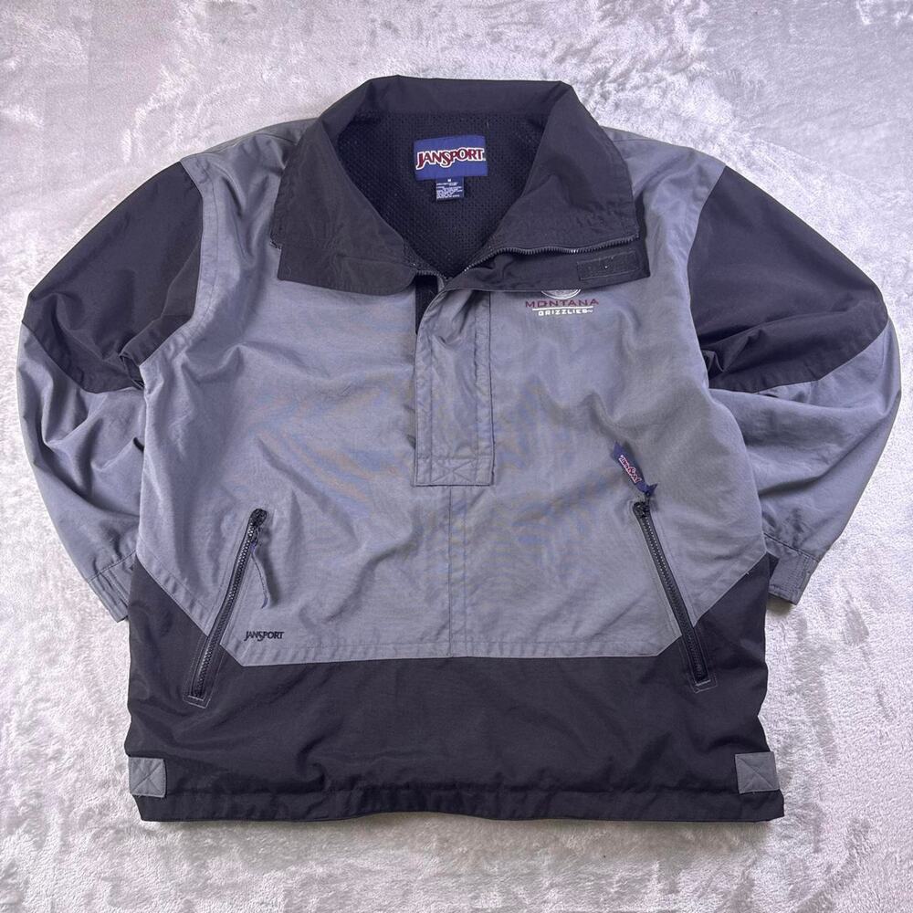 VTG University of Montana Grizzlies JanSport Windbreaker Jacket Men M Gray Black